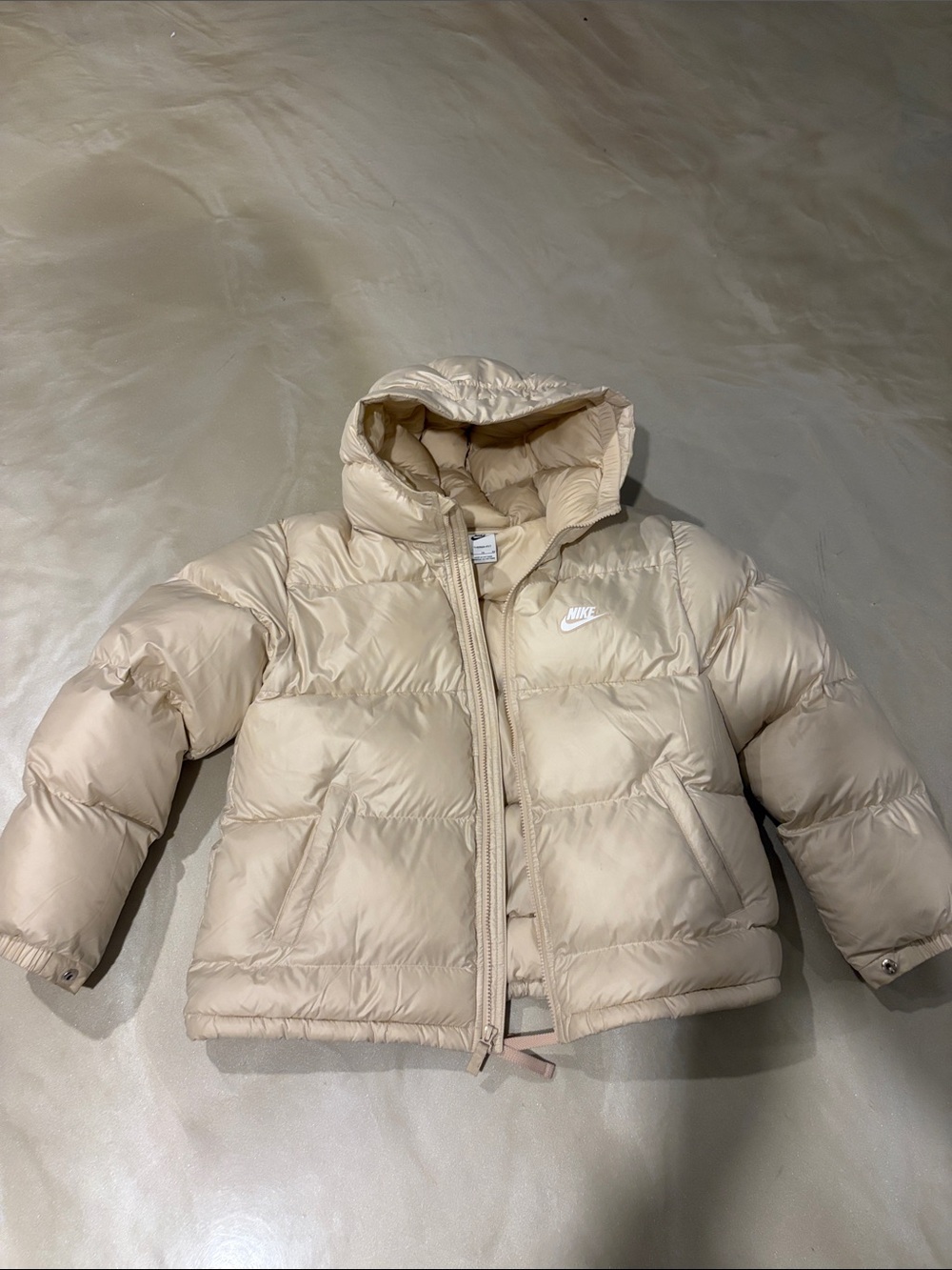 Nike Kids Puffer Jacket in Beige Cream with Hood